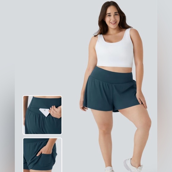 Halara super high waisted pocket 2 in 1 yoga plus size 2X shorts 4” length - Picture 1 of 7